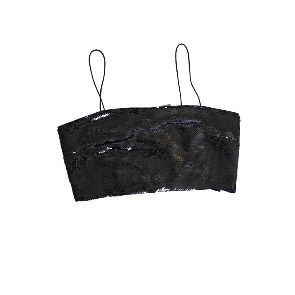 NWT H&M Black Sequin Spaghetti Strap Crop Top Bandeau Party Glam Night Out Small